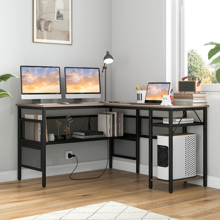 Dreamade L Shaped Desk with Power Outlets & USB Ports
