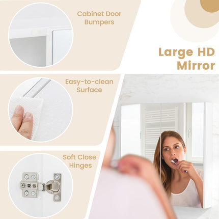 Dreamade Medicine Cabinet, 24.5" x 25.5" Bathroom Wall Cabinet with 2 Mirror Door