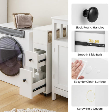 Dreamade Small Bathroom Storage Cabinet - Slim Bathroom Organizer with Wheels, 2 Drawers, 2 Baskets