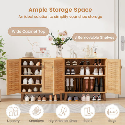 Dreamade Shoe Cabinet with Doors, 4-Tier Farmhouse Shoe Storage Cabinet with 3 Adjustable Shelves