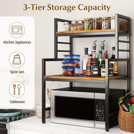 Dreamade 3-Tier Microwave Stand, Space-Saving Microwave Oven Rack with 2 Open Shelves & Heavy-Duty Metal Frame