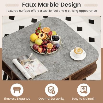 Dreamade 2-Tier Faux Marble End Table Set of 1/2