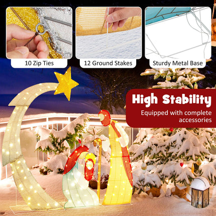 Dreamade 5 FT Christmas Nativity Set, Pre-Lit Nativity Scene w/ 140 Warm White LED Lights