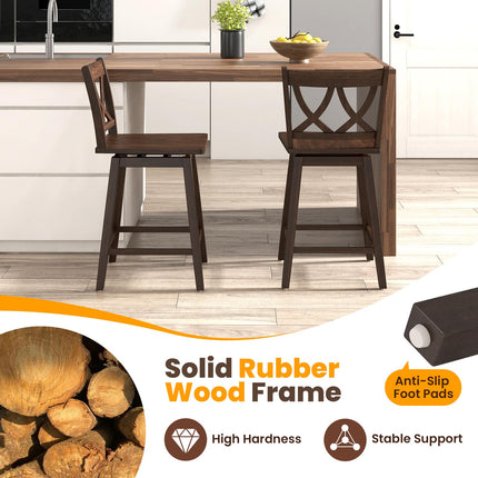 Dreamade 24" Bar Stools Set of 2/4, Swivel Wooden Bar Chairs with Rubber Wood Frame, Dark Grey