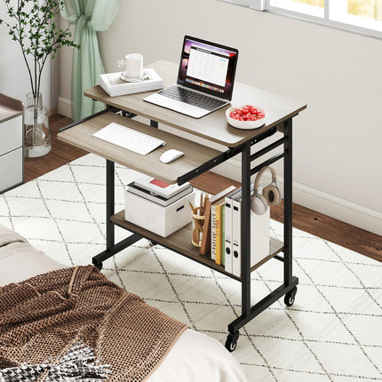 Dreamade Rolling Laptop Table with Pull-out Keyboard Tray and Hooks
