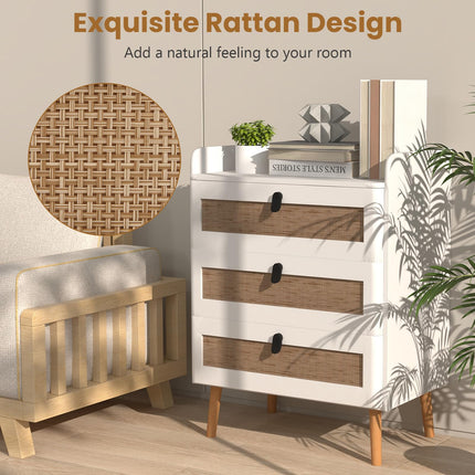 Dreamade Rattan Nightstand, Boho 2/3-Drawer Dresser with 4 Solid Wood Legs