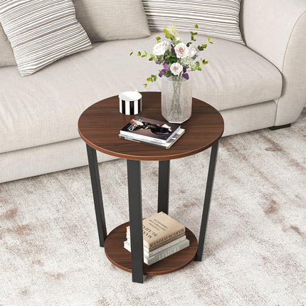 Dreamade Round End Table Set of 1/2, 2-Tier Side Sofa Table with Open Storage Shelf and Metal Frame
