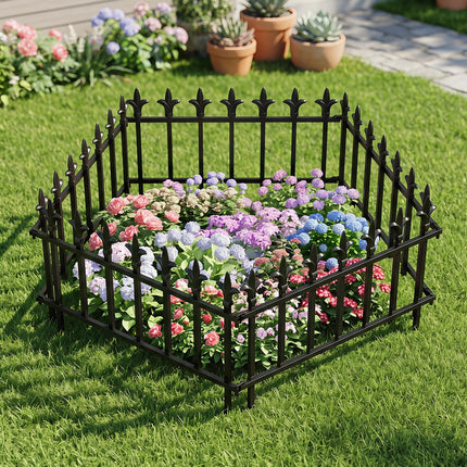 Dreamade No Dig Decorative Metal Garden Fence with Fleur-de-Lis Finials