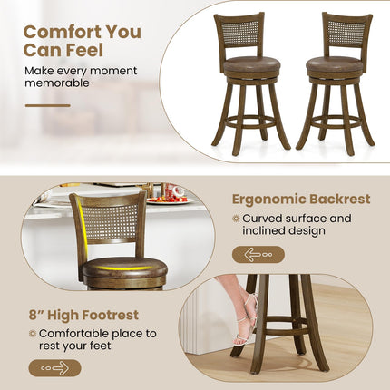 Dreamade 25" Swivel Bar Stools Set of 2/4 with Footrest & Rubber Wood Frame