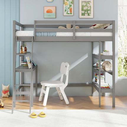 Dreamade Loft Bed with Desk & Bookshelves