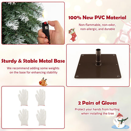 Dreamade 3' 4' 5' Pre-Lit Artificial Christmas Tree Set, Slim Pencil Xmas Trees with Snowy Leaves