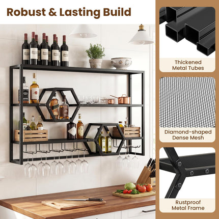 Dreamade Wall Mounted Wine Rack 47” Large Floating Bar Shelves