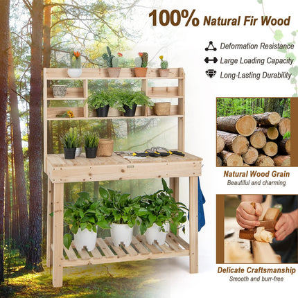 Dreamade Garden Potting Bench Table, Large Workbench Table with Shelves, 43.5"x19.5"x 60.5"
