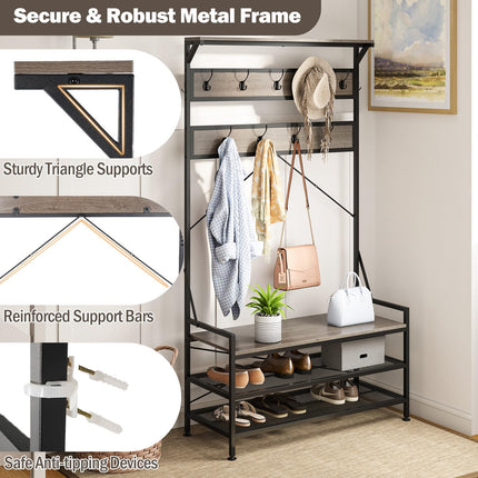Dreamade Freestanding Hall Tree with Shoe Storage Rack and 11 Hanging Hooks