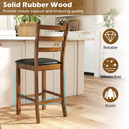 Dreamade 24" Ladder Back Wood Counter Bar Stools Set of 2/4 Padded Faux Leather Upholstered Seat & Footrest