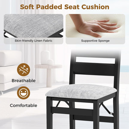 Dreamade Folding Dining Chairs Set of 2, Modern Upholstered Kitchen Chairs w/Slatted Backrest & Padded Seat