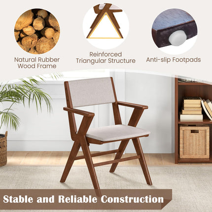 Dreamade Wooden Dining Chairs Set, Linen Fabric Upholstered Kitchen Chairs w/Armrests, Rubber Wood Frame