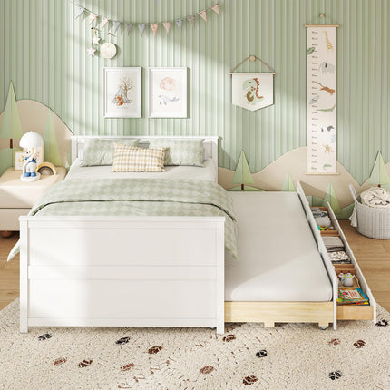 Dreamade Full Size Bed Frame with Twin Trundle & 3 Storage Drawers