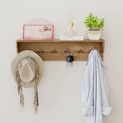 Dreamade Wall-Mounted Storage Shelf | 31.5" Wooden Hanging Coat Rack with 6 Hooks