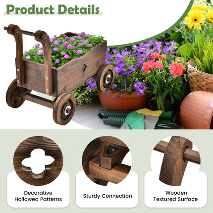 Dreamade Wooden Wagon Planter Raised Bed on Wheels, Handle, Drainage Hole