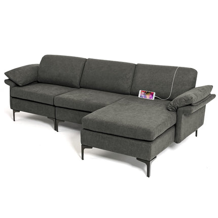 Dreamade 100.5" L Convertible Sofa Couch, 3-Seat Sectional Sleeper with USB Ports & Socket