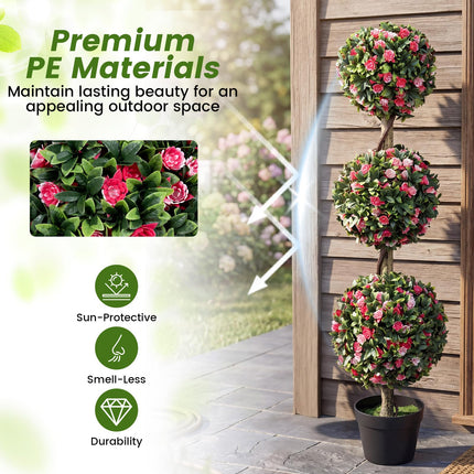 Dreamade 43.5" Faux Potted Floral Plant Artificial Triple Ball Rose Topiary Tree ( 1/2 pack )