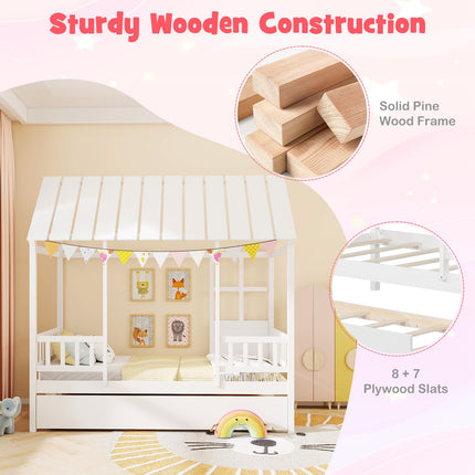 Dreamade Twin House Bed with Trundle Bed Twin