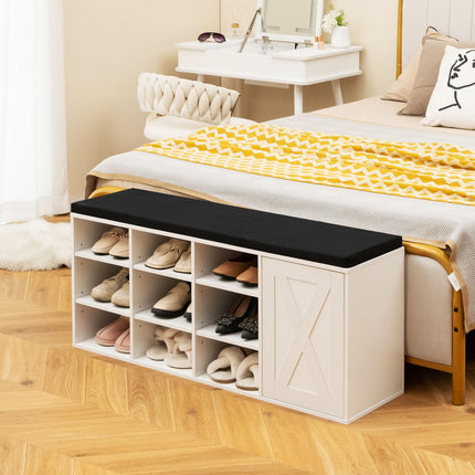 Dreamade Shoe Bench, 3 Tier 9 Cubes Storage Bench with Adjustable Shelves (Rustic Brown)
