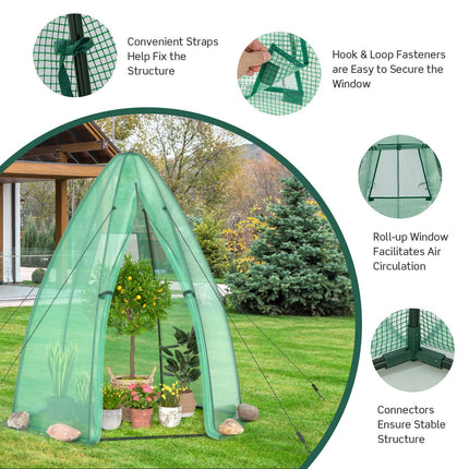 Dreamade Portable Walk-in Greenhouse - 5.5’x5.5’x6’ PE Cover, Roll-up Zippered Door, Window