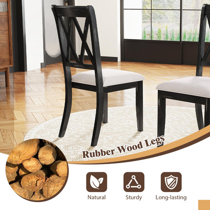 Dreamade Wooden Dining Chairs Set of 2/4 Upholstered Kitchen Chair w/Distressed Rubber Wood Legs Curved Cross Back