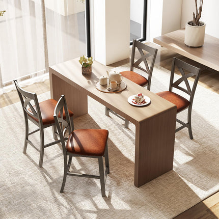 Dreamade 24" Bar Stools Set of 2/4, Counter Height Bar Stools with Cross Back & Faux Leather Upholstered Seat