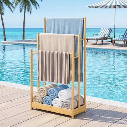 Dreamade 3 Tier Free Standing Bamboo Towel Rack with Storage Shelf