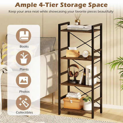 Dreamade 4-Tier Bookshelf | Narrow Freestanding Display Shelf with Metal Frame (1/2)