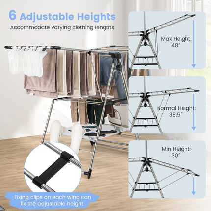 Dreamade Clothes Drying Rack, Aluminum Foldable Laundry Drying Rack with with 6-Level Adjustable Height