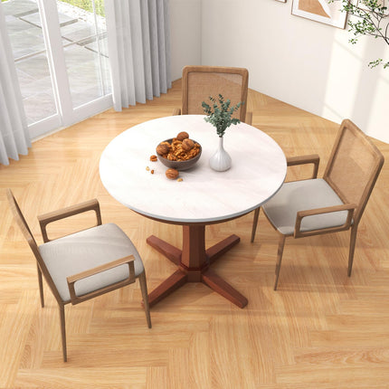 Dreamade Round Dining Table, 36” Kitchen Table with Base, Solid Rubber Wood Frame, Breakfast Table for 4 People