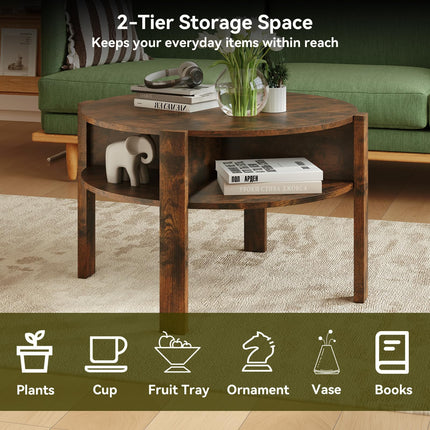 Dreamade Round Coffee Table with Storage Shelves