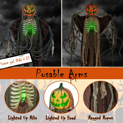 DREAMADE 5.7 FT Halloween Standing Animatronics Pumpkin Man with Green Ribs