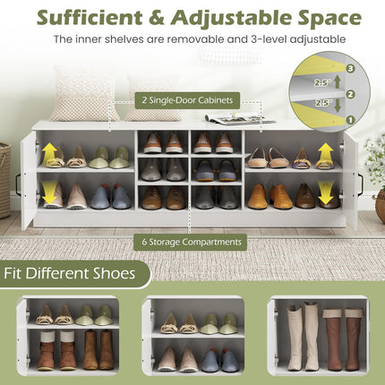 Dreamade 2-Door Shoe Storage Bench Wooden Entryway Bench with Storage