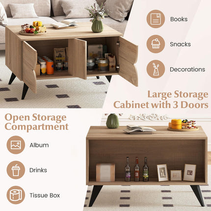 Dreamade Farmhouse Accent Modern Coffee Table with Storage for Living Room Bedroom