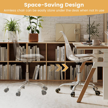 Dreamade Acrylic Clear Desk Chair with PU Leather Cushion Modern Small Home Office Chair with Wheels