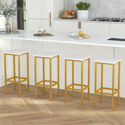Dreamade Bar Stools Set of 4, 26" Backless Barstools with Metal Legs & Footrest, Breakfast Bar Dining Chairs