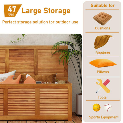 DREAMADE 47 Gallon Deck Box, Acacia Wood Outdoor Storage Bench, Natural