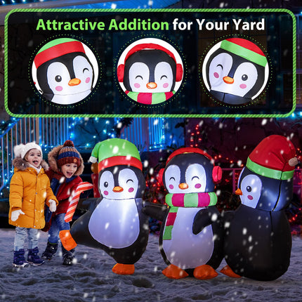 Dreamade 6FT Christmas Inflatables, LED Lighted Xmas Inflatable Penguin Family Hand in Hand
