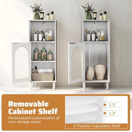 Dreamade Bathroom Corner Floor Cabinet with Removable Shelf & Fluted Tempered Glass Door