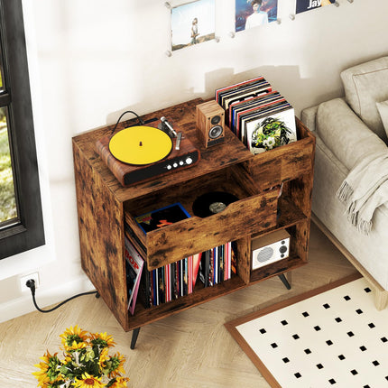 Dreamade Large Record Player Stand with Charging Station