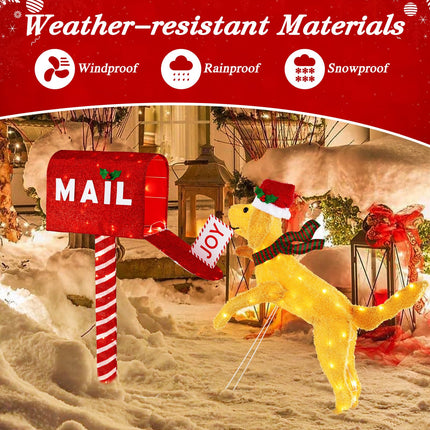 Dreamade 3.5 FT Lighted Dachshund Climbing Mailbox, Pre-Lit Christmas Holiday Decoration