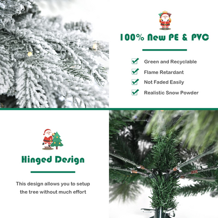 Dreamade 4.5ft / 6ft / 7ft Pre-lit Snow Flocked Christmas Tree, Premium Hinged Artificial Pine Tree w/ 120 LED Lights & 757 PE & PVC Branch Tips - DreamadeUS