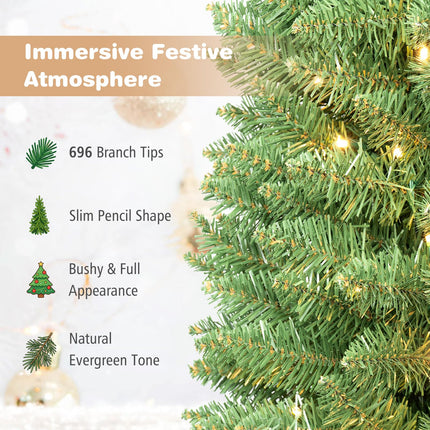 DREAMADE 5/6/7/8/9 FT Pre-Lit Pencil Christmas Tree, Slim Artificial Xmas Tree