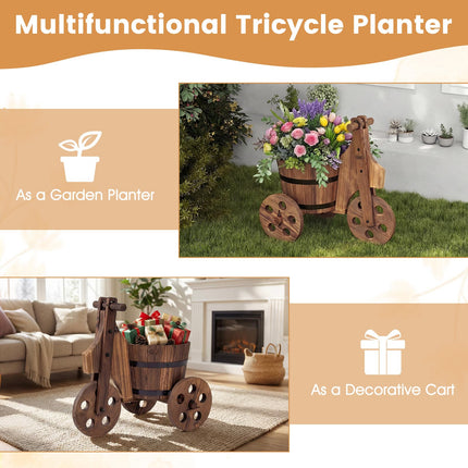 Dreamade Wooden Wagon Planter with Wheels Rustic Wood Plant Stand(Solid Wheel)