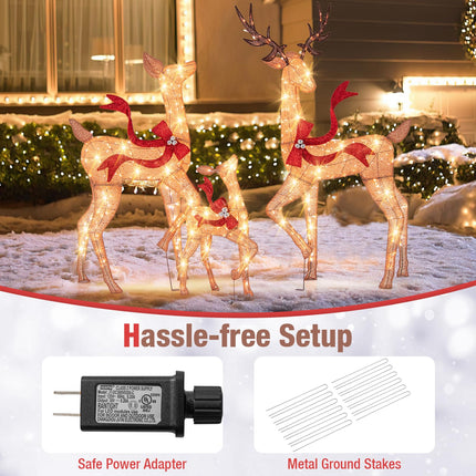 Dreamade 3-Piece Large Lighted Christmas Reindeer Family, Light up Xmas Decorations w/440 LED Lights